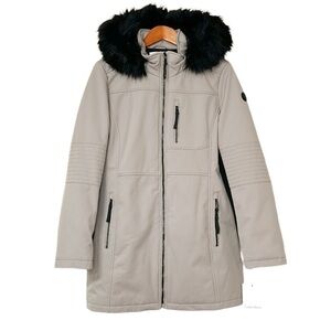 Calvin Klein Gray Puffer Jacket with Black Fur Hood